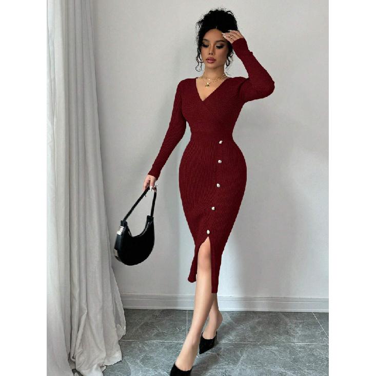 Dámský pletený zavinovací svetr s vysokým pasem, bodycon základní vrstva, spodní prádlo, středně dlouhý, s výstřihem do V, dlouhý rukáv, polyester, podzim zima
