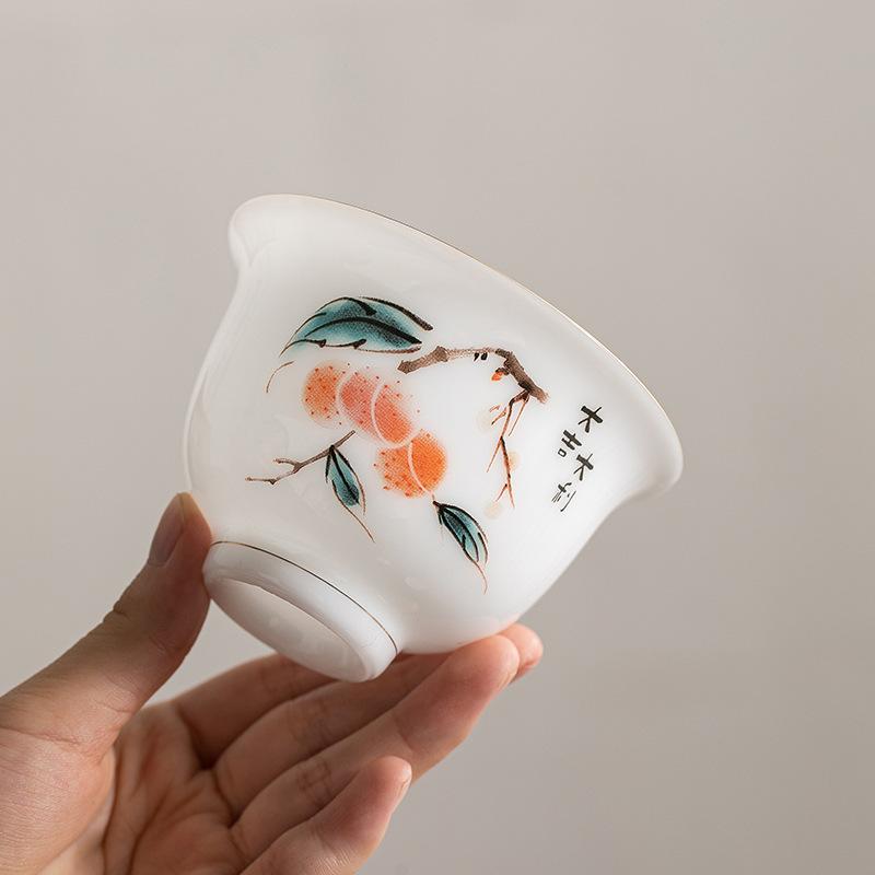 White ice seed jade porcelain three talents cover bowl household kung fu tea set ceramic tea bowl cup suet jade porcelain tea bowl