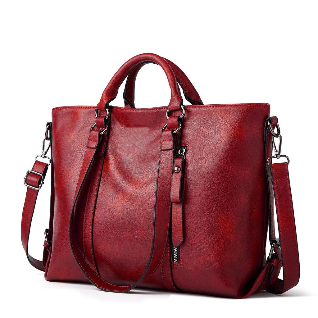 2024 Autumn Large-Capacity Retro Waxed Leather Shoulder & Crossbody Tote Bag for Women