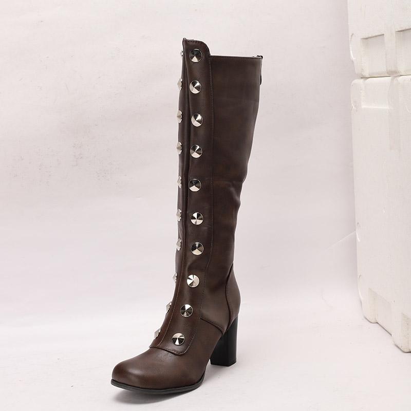 Women's High-heeled Boots, Sexy European and American Style Thick Heel Large Size Solid Color Medium Boots