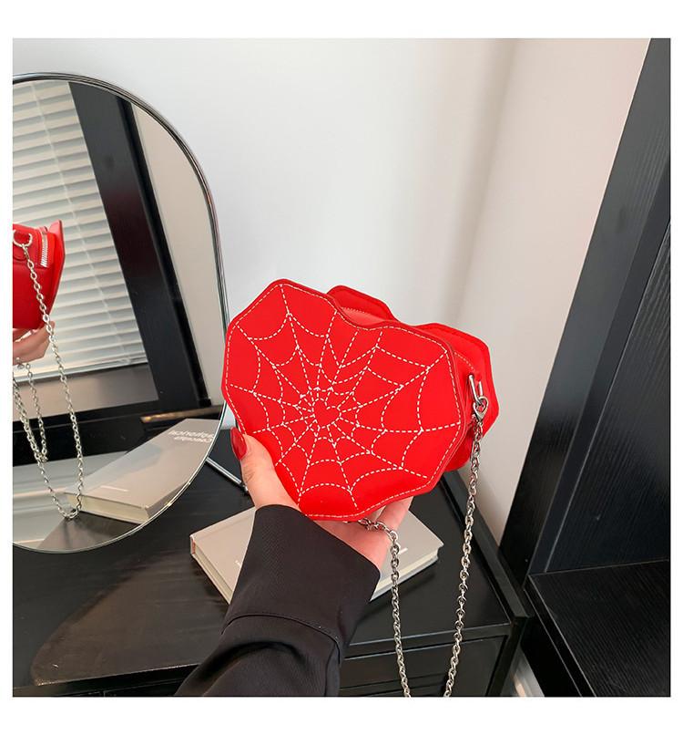 Chic City Style Heart-shaped Spider Web Shoulder Bag With Car Line Decoration Soft Pu Material