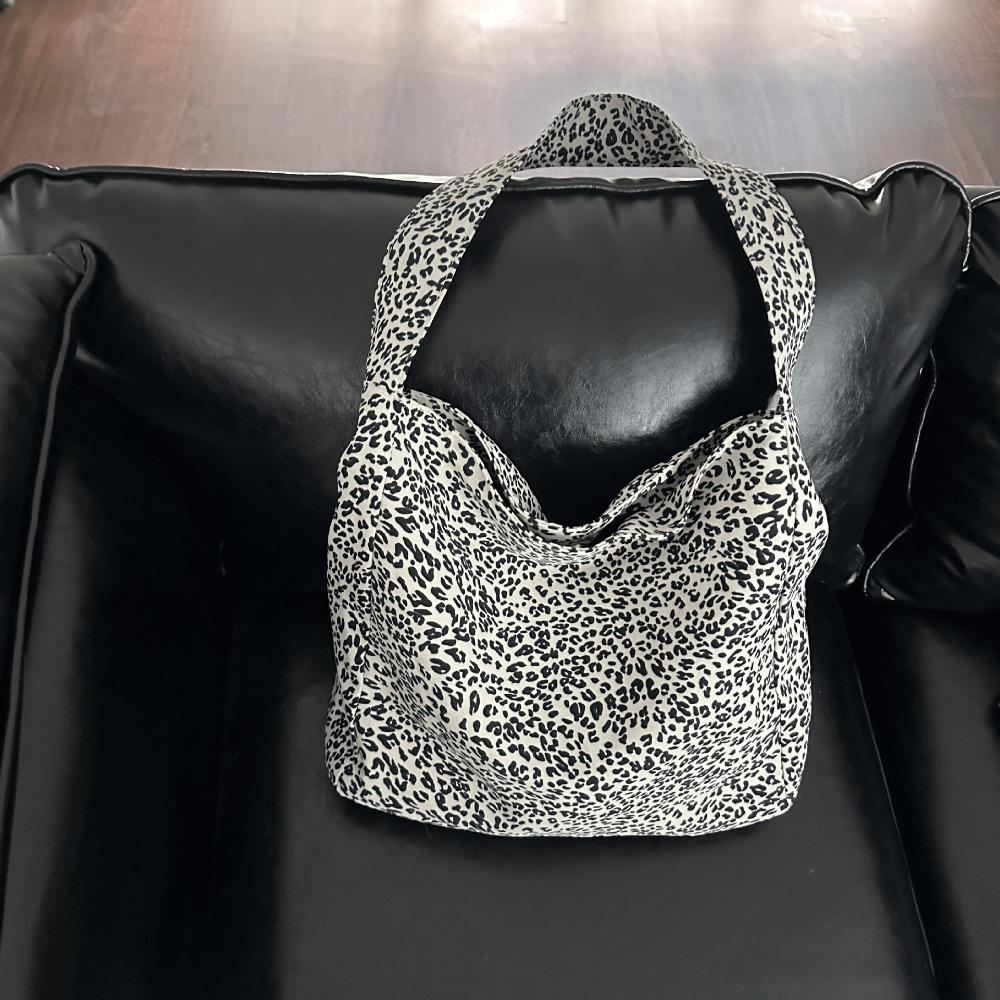 Korean Version Autumn and Winter Lazy Wind Texture Leopard Print Cloth Bag Bag Niche Large Capacity Shoulder Tote Bag Shopping Bag