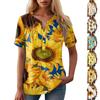 Damen-T-Shirt mit lässigem Blumendruck, V-Ausschnitt, kurzen Ärmeln und dekorativen Knöpfen