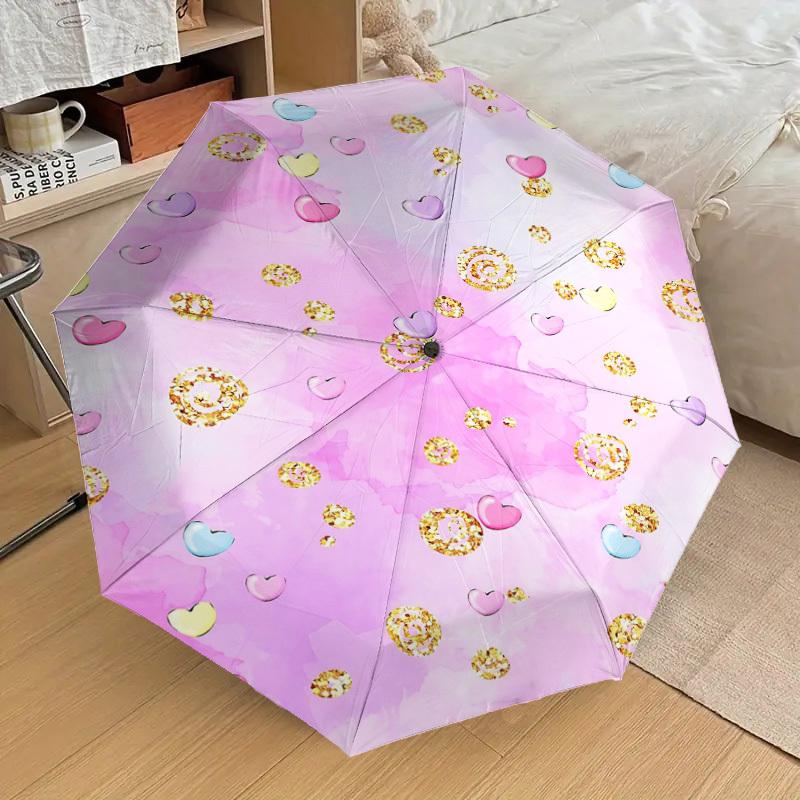 1PC Hearts Glitter Umbrella-8-Rib Reinforced Portable Folding Travel Suitable for All Seasons Outdoor Daily Use-Z0453