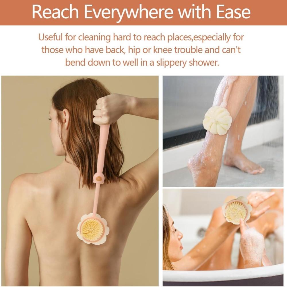 Bath Brush Back Body Bath Shower Sponge Scrubber Brushes With Handle Exfoliating Scrub Skin Massager Exfoliation Bathroom Brush