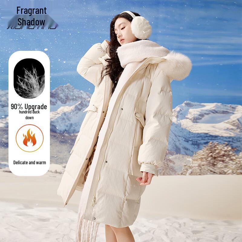 Xiangying Women s Mid-Length Hooded Down Jacket L