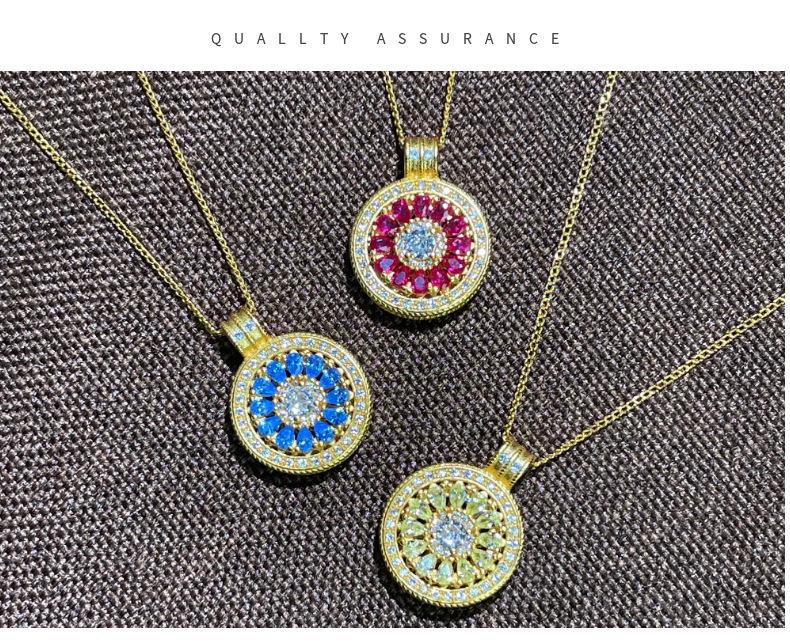 S925 Sterling Silver Lattice Compass Necklace with Cubic Zirconia and Rose Pendant In New Chinese Style