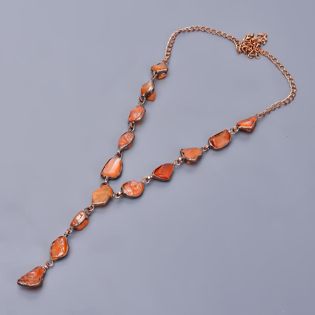 Carnelian Rough Stone Trendy Chain Electroformed Sacral Chakra Necklace Copper V-21