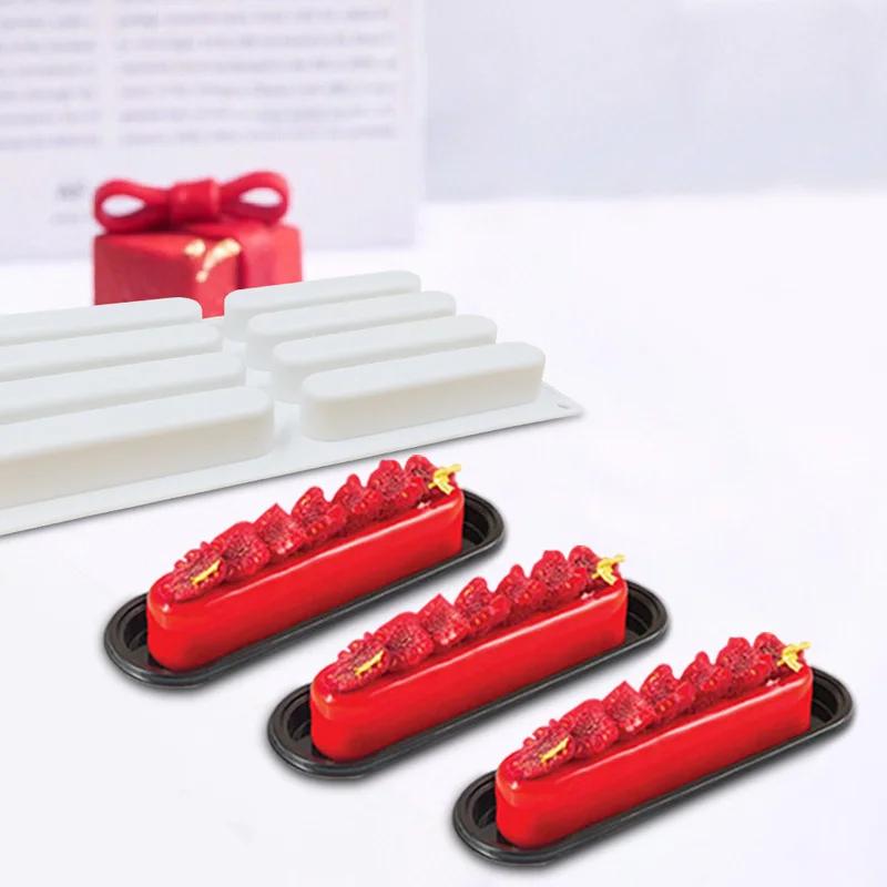 8 Cavity Strip Silicone Cake Mold For Sausage Chocolate Mousse Ice Cream Pastry Dessert Bread Bakeware Pan Decorating Tools