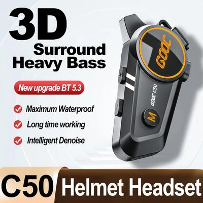 Auriculares para Casco de Motocicleta con Sonido Envolvente 3D y Graves Potentes, Bluetooth Estéreo, Llamadas Manos Libres, Impermeable IPX7, con Luz Ambiental Tricolor