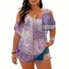 Women's Fashion Short Sleeve Cold Shoulder Top Casual Printed Blouse for Work Daily Wear Soft Fabric Comfortable Fit
