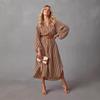 European and American Women's V-Neck Striped Belt Shirt Dress - Autumn 2025 Fashion