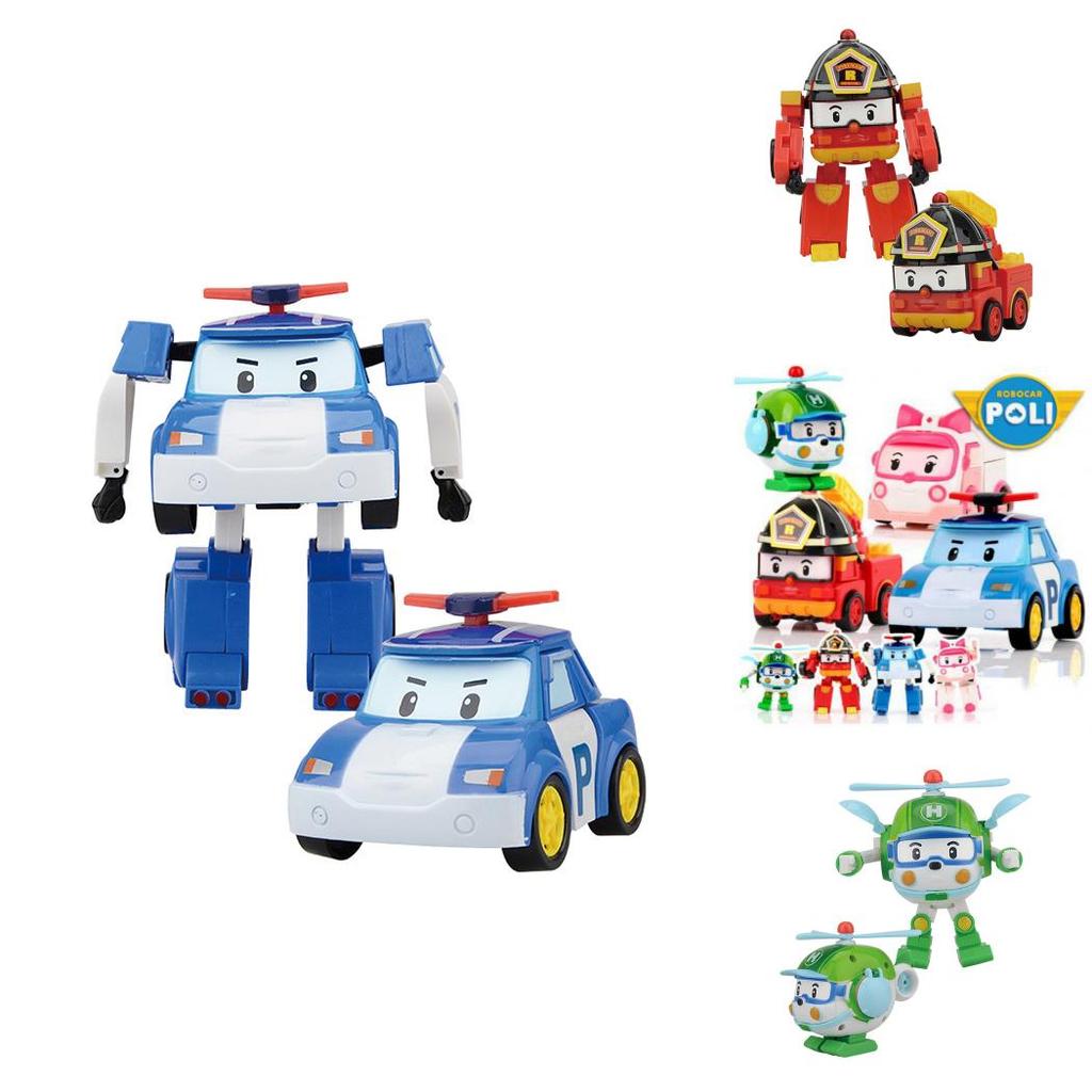 Komplettes Set aus 4 Stück Robocar Poli Ambe Roy Helly Transformer Spielzeug für Kinder Osterdekoration