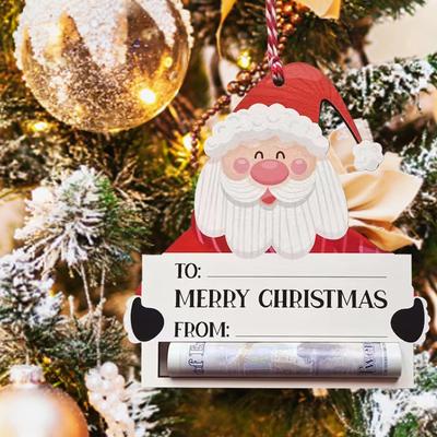 Christmas Money Holder Wooden Cash Wallet Red Envelope Gift Card Voucher Holder Pocket Christmas Gifts Xmas Tree Pendants
