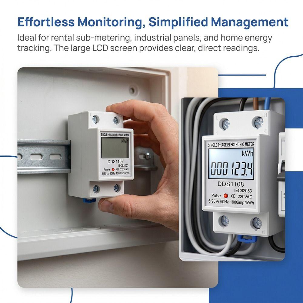 Multi-Function Single Phase Electric Energy Meter LCD Display LCD Energy Meter  Din Rail Mounting