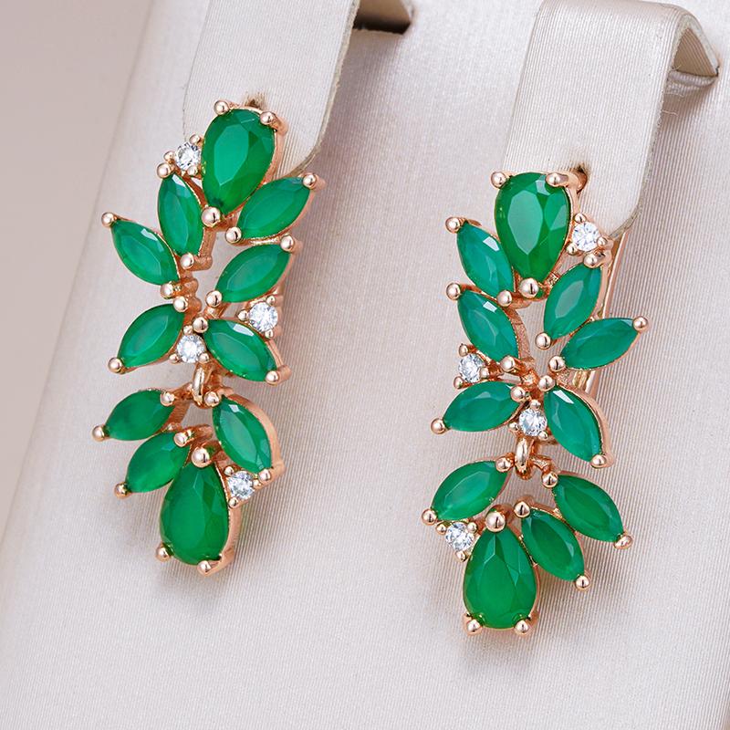 Full Emerald Cut Zircon Crystal Flower Drop Earrings For Women Luxury  Rose Gold Color Daily Fine Ethnic Jewelry