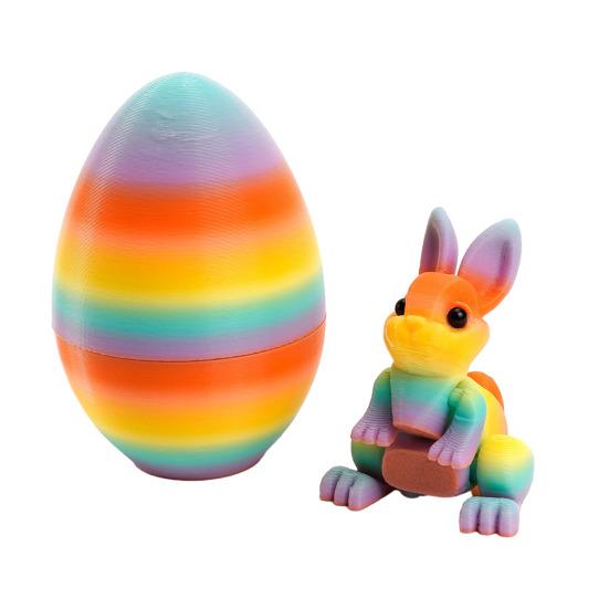3D-gedruckte Ostereier mit Hase darin, bewegliche flexible Fidget-Hasenspielzeuge, Osterkorb