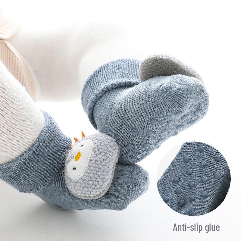 Warm Winter Terry Baby Socks: Cute Non-Slip Mid-Calf Cartoon Design