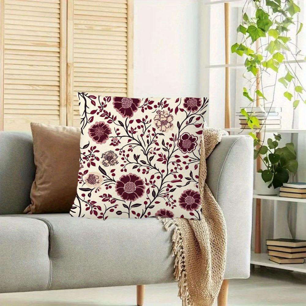 Federa Cuscino Fiorita a Spirale Vintage Bordo Borgogna Stampa Fiore Rosso Boho Morbida Copricuscino da Divano per Arredamento Casa Regalo