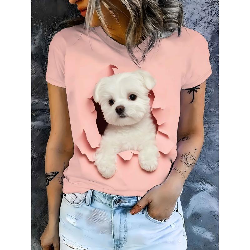 Ladies' T-shirt Cartoon Animals 3D Printing Fashion Women's Short Sleeve Round Neck Casual Comfortable Top