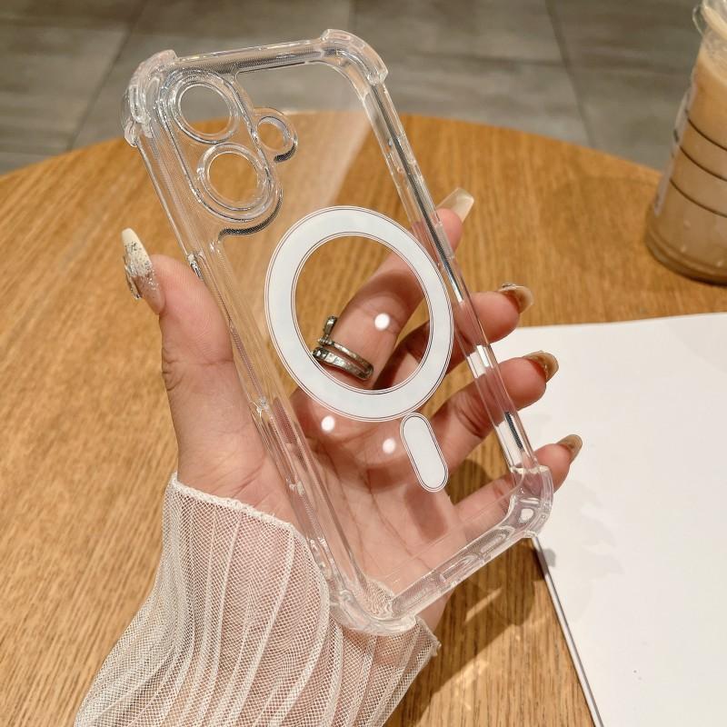 

Magnetic Suction Suitable IPhone 17PM Case 16PM All Inclusive Anti Drop Cover Airbag Transparent Silicone Protective iPhone 15 Pro прозрачный белый