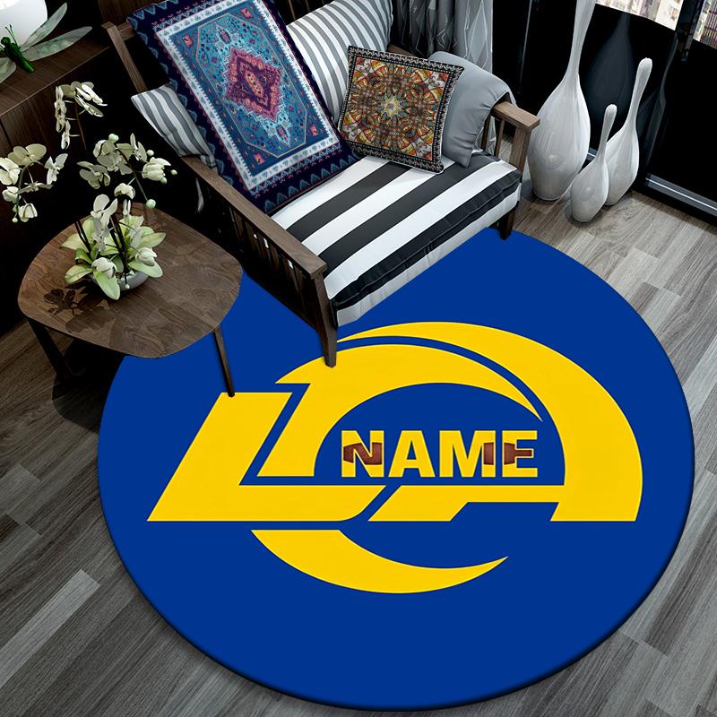 Custom Name,Los Angeles Rams pattern round rug,Carpet Rug for Living Room Bedroom Playroom ,Non-slip Floor Mat,Holiday Gifts and Birthday Gifts.