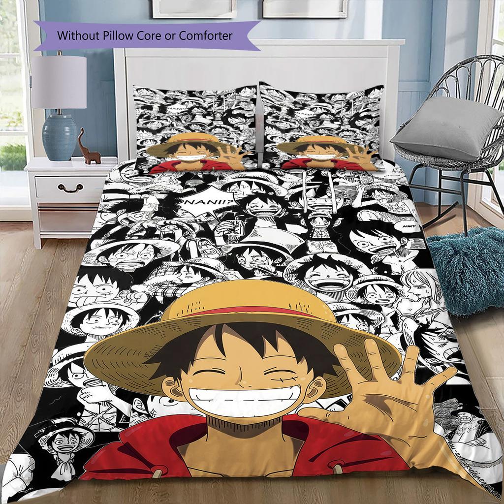 Luffy D Pattern Bedding Quilt Set Quilt Cover Pillowcase Home Birthday Gift(1 * Duvet Cover + 2 * Pillowcase, Without Core)