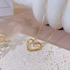 Opk Jewelry Long Light Luxury Hollow Love Titanium Steel Necklace Simple Design Pendant Collarbone Chain Female