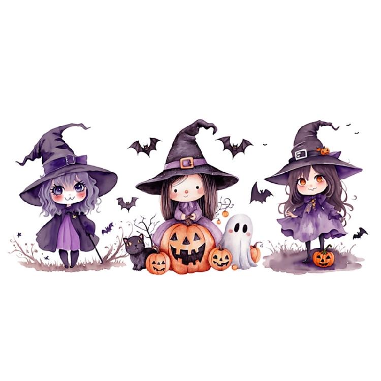 Horror Halloween 16Oz Glass Cup Tumblers Transfer Sticker Cartoon Girl Pattern Adhesive Decal for Holiday Decorations