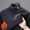 Men's Thick Velvet Sweater - High Collar, Solid Color, Winter Knit Base Layer