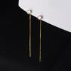 Fashion Jewelry 925 Sterling Silver Long Earring Single Zircon Long Tassel Chain Gold Plated Ear Wire Earrings for Women