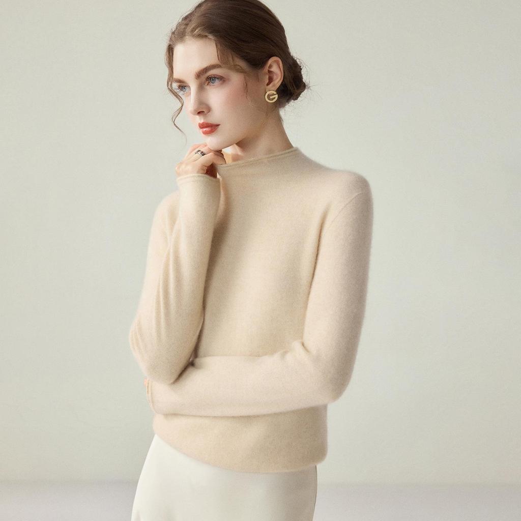 Damen Kaschmirpullover: Halbhoher Kragen, Langarm, Enganliegend, Gestrickter Pullover für Herbst/Winter