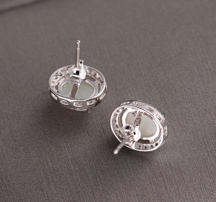 925 Sterling Silver Hetian Jade Stud Earrings with Certificate - Simple Ancient Hanfu Cheongsam Style White Jade Earrings