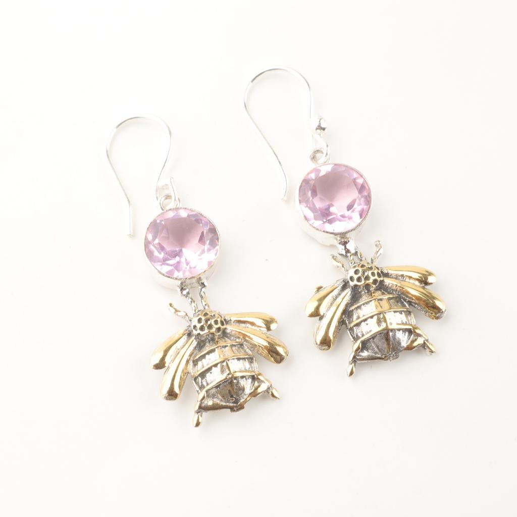 Morganite Gemstone 925 Sterling Silver Jewelry Handmade Drop/Dangle Earrings 2" EE-154-8
