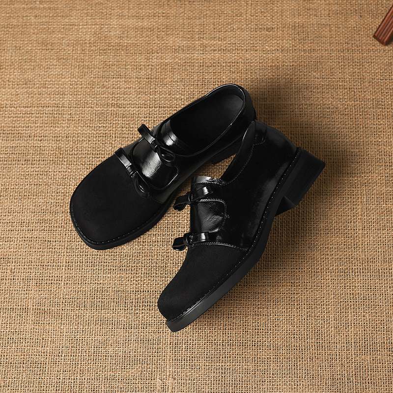 Krazing Pot Flock Round Toe Thick Med Heels Spring Summer Shoes Big Size 43 Size 33 Women Slip on Butterfly-knot Platform Pumps