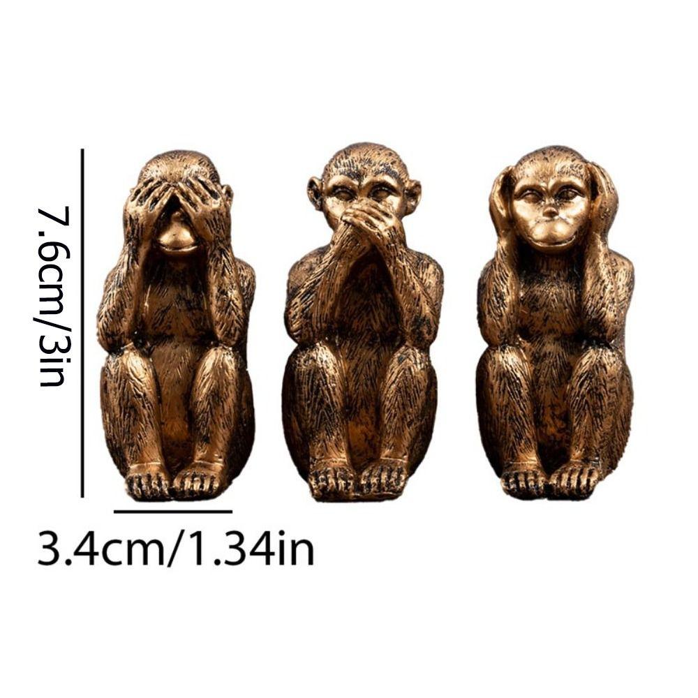 Handmade Craft Whimsical No Evil Monkeys Figurine Resin Monkey Ornament  Living Room Bedroom