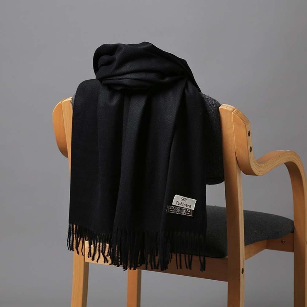 Windproof Solid Color Shawl Polyester Long Neckscarf with Tassel Classic Wool Scarf  Autumn