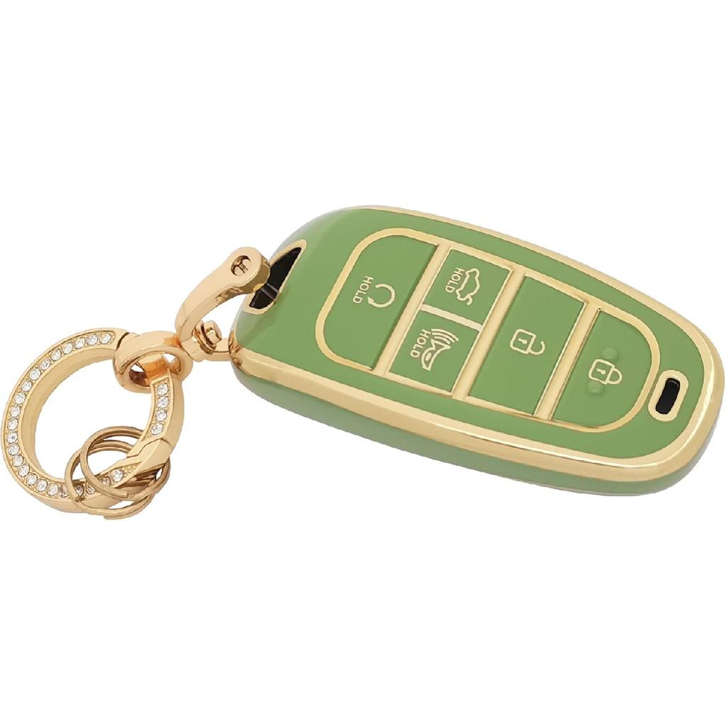 Key Fob Cover for Hyundai with Keychain Soft TPU Car Key Case Cover Compatible with Hyundai Sonata Santa fe Tucson (Green)