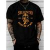 Men's Vintage Spanish Gothic T-Shirt - Distressed Skull & Letter Print Streetwear Tee, Breathable Short Sleeve Round Neck Top Suitable for Summer