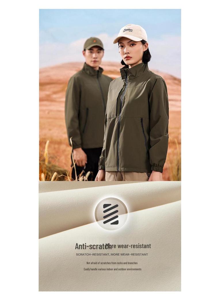 Unisex Hooded Soft Shell Jacket: Stand Collar, Solid Color, Zip-Up, Long Sleeve Windbreaker