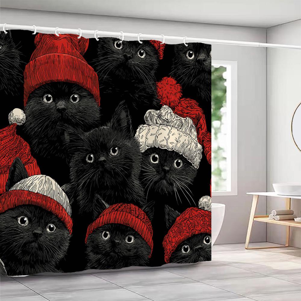 Christmas Shower Curtain, Bathroom Decorative Christmas Highland Cattle Shower Curtain, Waterproof Shower Curtain with Hooks