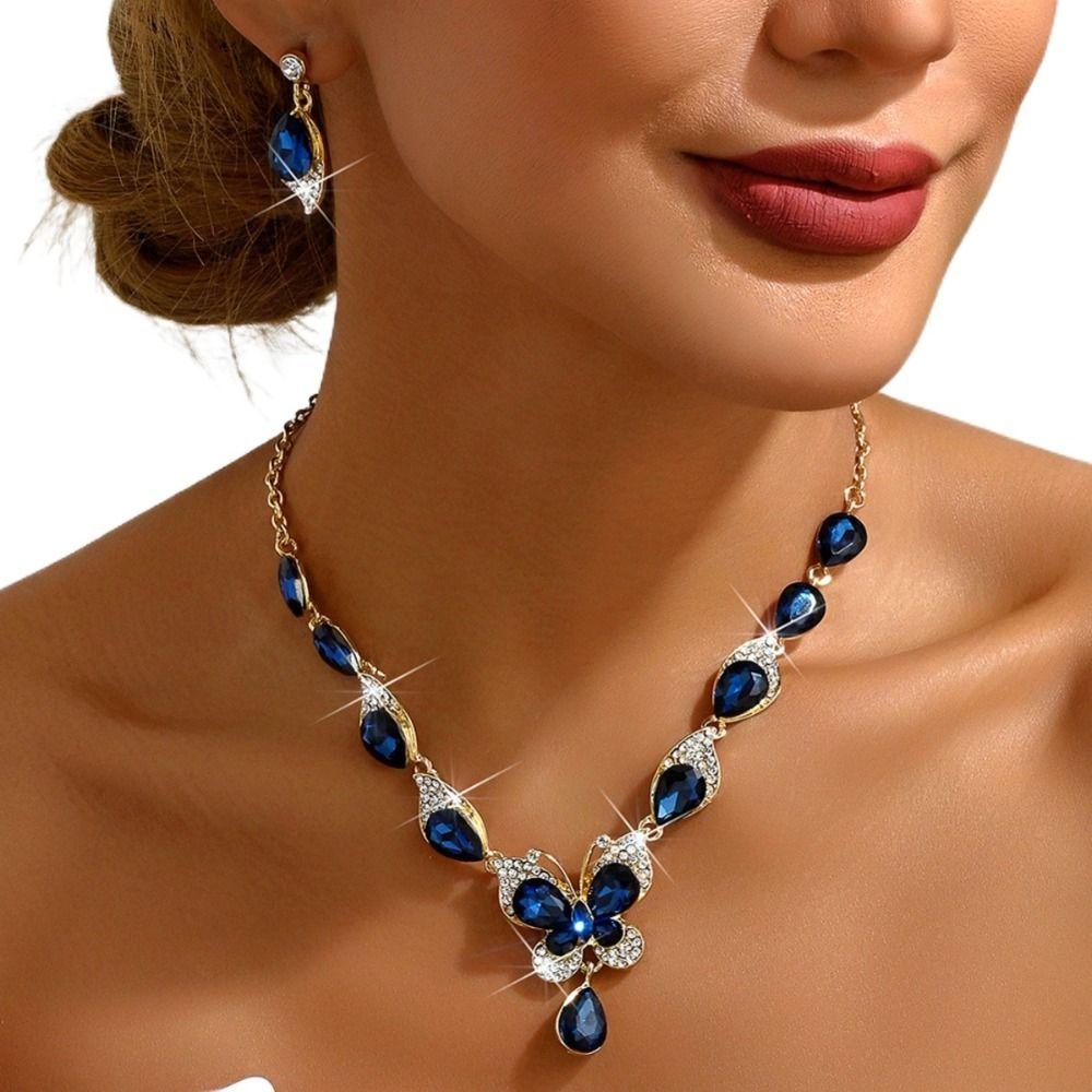 Bracelet Earrings Necklace Set Crystal Rhinestone Butterfly Jewelry Rhinestone Jewelry Set  Banquet