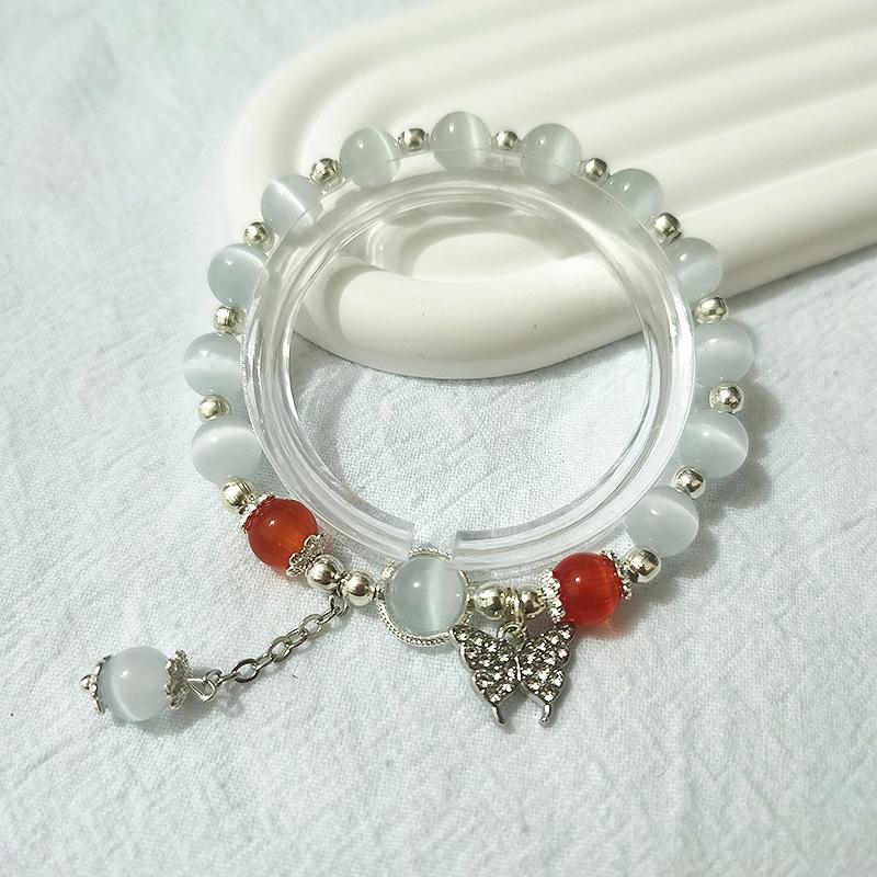 Cat's Eye Moonstone Butterfly Bracelet for Women – Trendy, Versatile Beaded Design, Perfect Student Gift