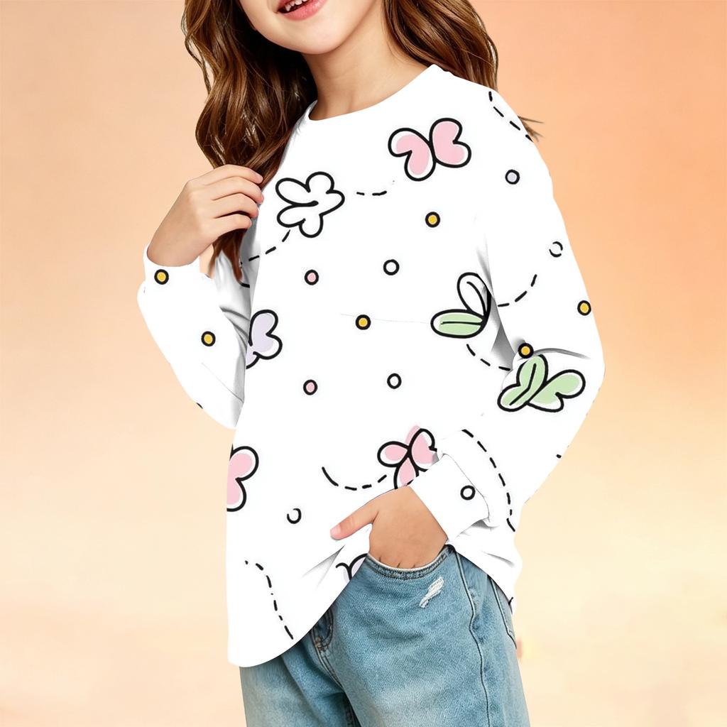 Kids Long Sleeve Printed Round Neck T-Shirt with Pocket Casual Top