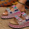 New Style Chunky Sole Hemp Rope Double Buckle Rhinestone Beach Sandals - Plus Size Women's Shoes