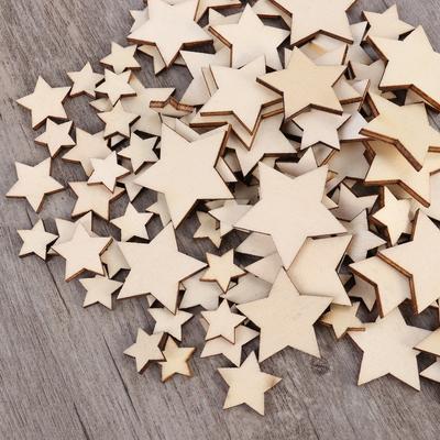 100PCS Unfinished Wooden Stars Assorted Size Cutout Discs For Crafts DIY Decoration Birthday Wedding Display Decor