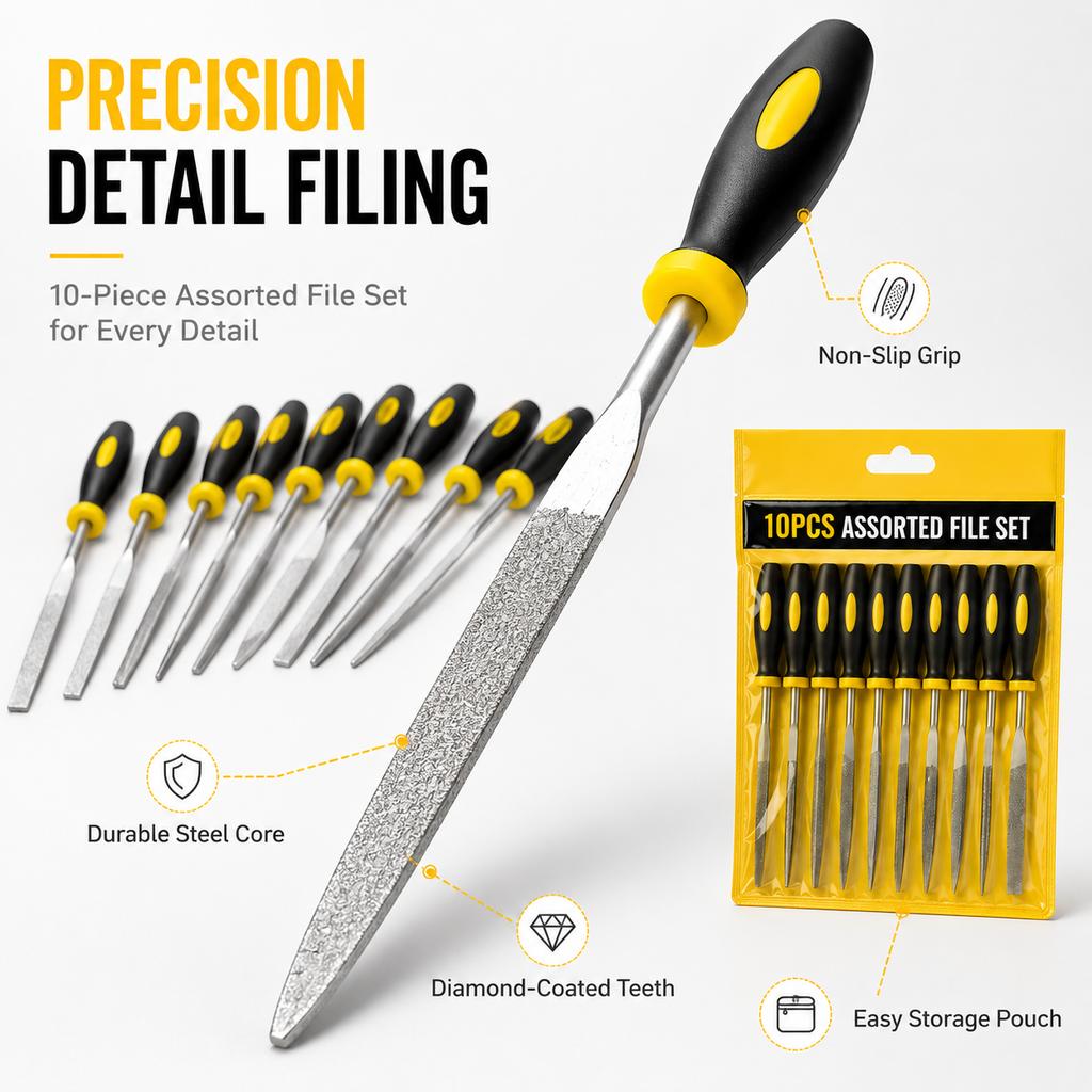 Round Half Round Flat Square Triangle Hand File Set Alloy Steel Precision Files for Metal Woodwork Wood Carving Tool Kit Set DIY