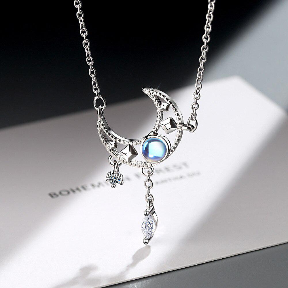 925 Sterling Silver Choker Necklaces For Women Opal Star Moon Charm Pendants Necklace Wedding Jewelry Dz848