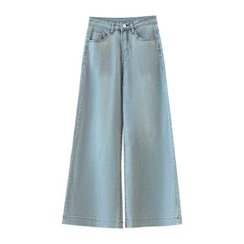 Women's American Style Elastic Wide-Leg Jeans - Spring/Autumn 2024 Flare A-Line Floor-Length Pants