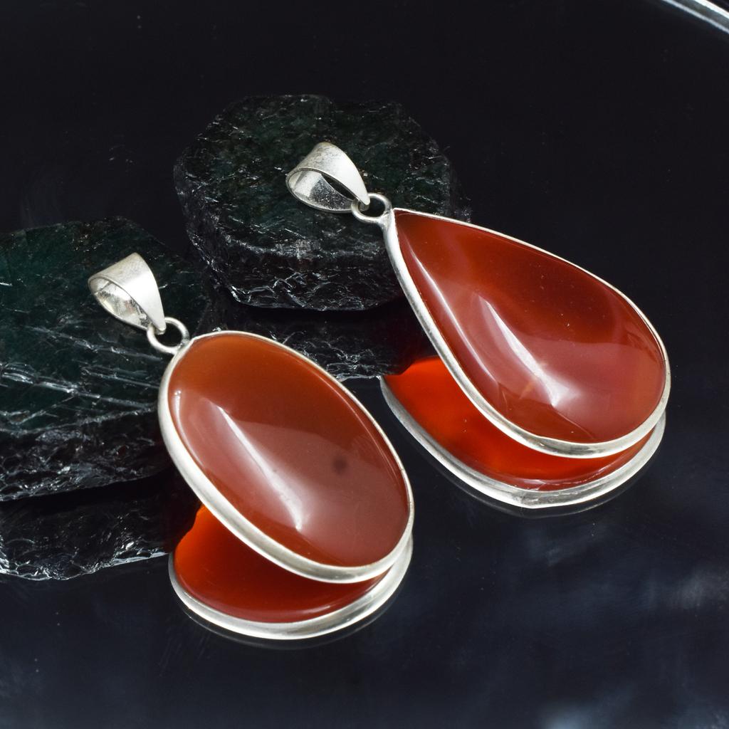 Oval-Pear Red Onyx Natural CERTIFIED Gemstone 925 Sterling Silver Pendant 100 Ct AR-1722